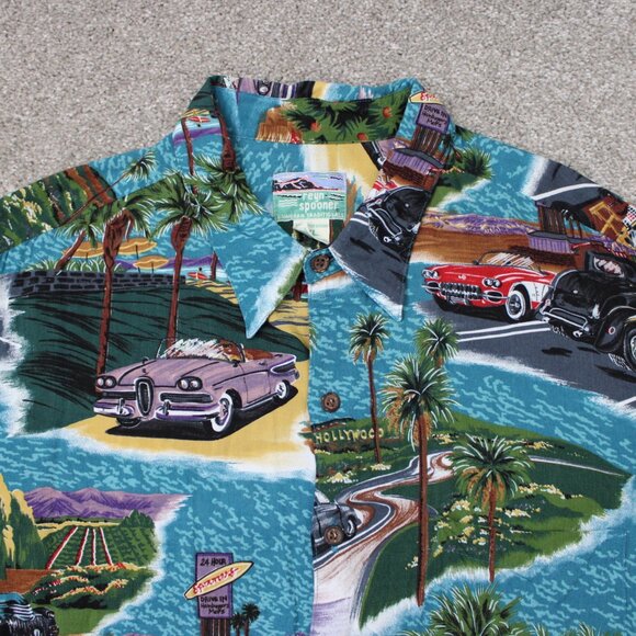 Reyn Spooner Hawaiian Shirt Mens XL Spooners Car 100% Rayon S/S Button Up - Picture 5 of 13